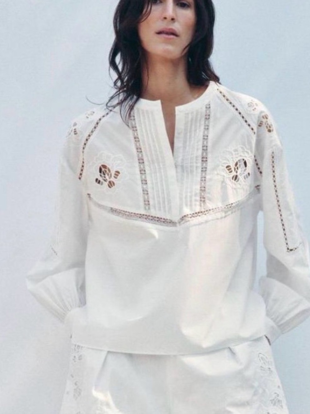 Zara White Embroidered Peasant Blouse